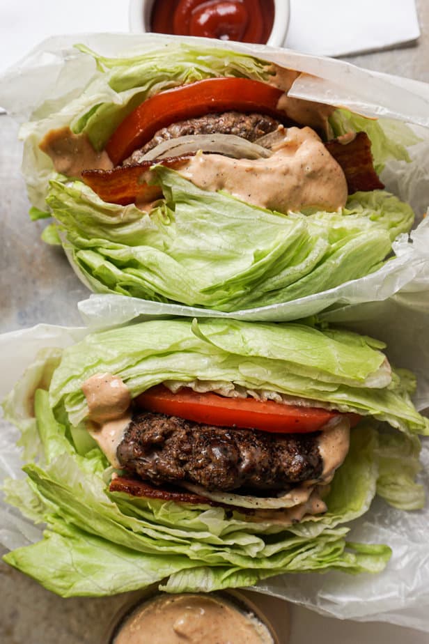 Hamburgers with Animal Sauce and Iceberg Lettuce Buns